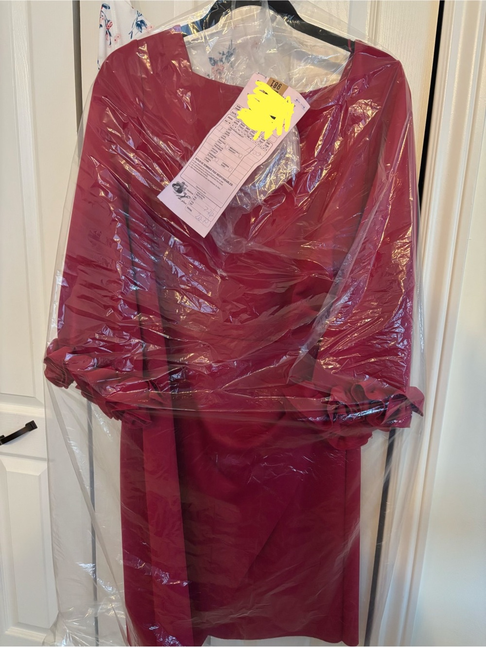 Alex Evenings Raspberry Red Long-Sleeve Ruffle-Cuff Dress - Picture 3 of 4